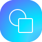Keep it simple icon with white square outline overlaid on circle outline on blue gradient