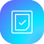 Make it happen icon with white tick on a white page outline on blue gradient