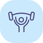 Gym allowance icon with person lifting weight bar in blue