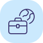 Global flexibility icon with suitcase and globe in blue