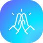 Win together icon with two hands hi-fiving on blue gradient