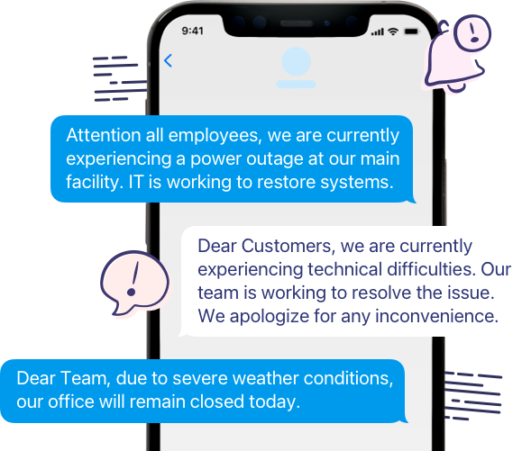 Imagen de héroe de SMS para la planificación de la continuidad del negocio mostrando ejemplos de mensajes de texto de continuidad del negocio