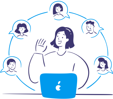 One person having conversations with five customers from her laptop