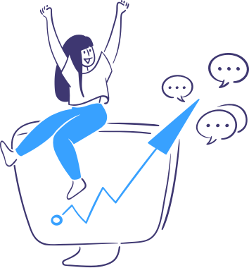 Woman sitting on a computer monitor seeing sales come in from sending online SMS