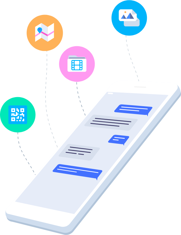 Dispositivo mobile che riceve comunicazione avanzata, incluse immagini, video, mappe e un QR code