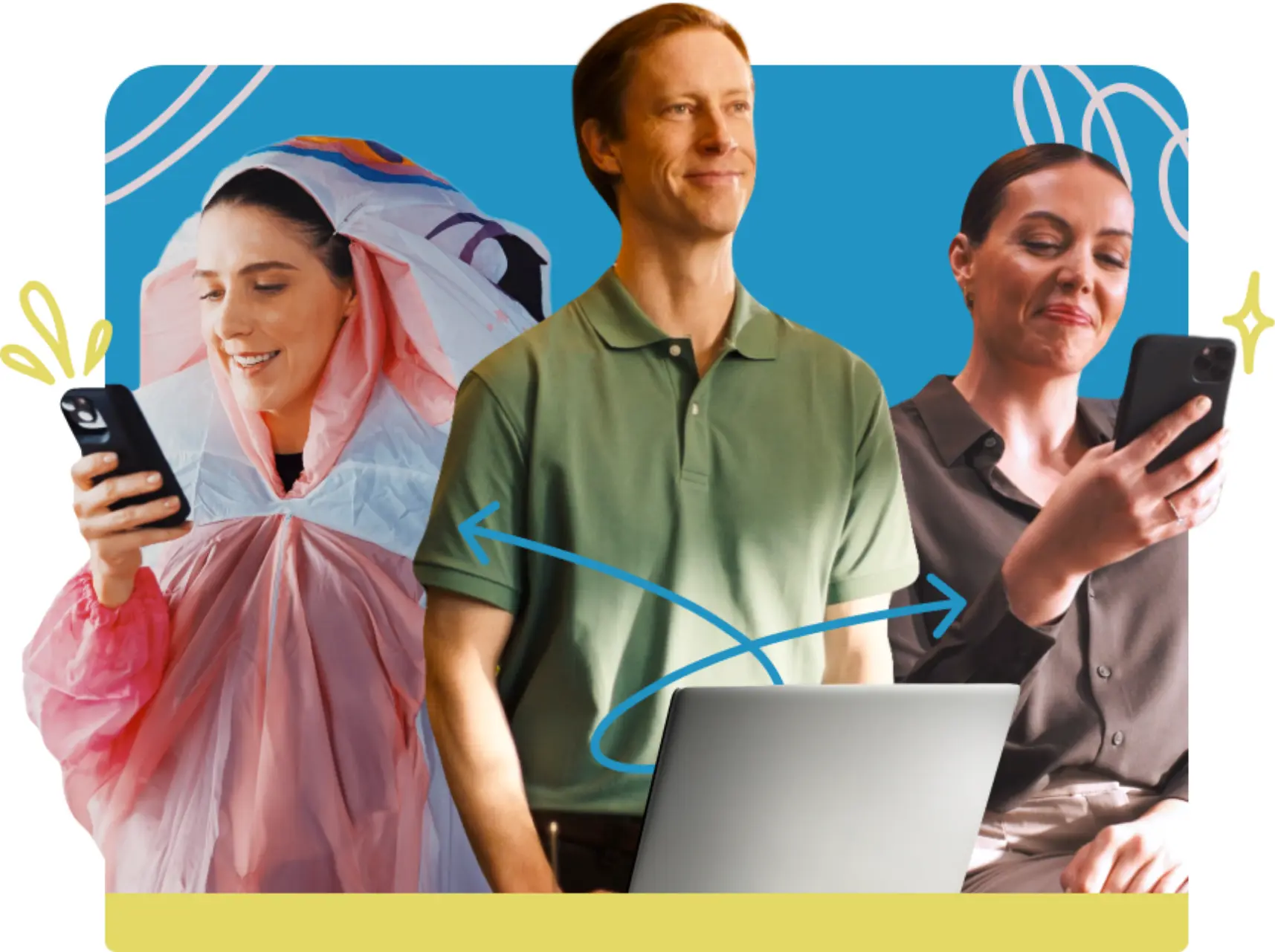 Bildet på ClickSends header forestiller en mann som mottar SMS-varsler, tekstmarkedsføring og annen forretningskommunikasjon.