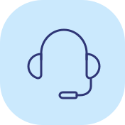 Customer support headphones blue graphic
